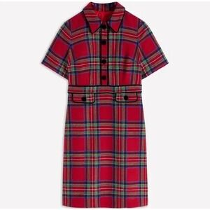 Boden Plaid Wool Blend Shift Dress Red Tartan Size 10R New With Tags
